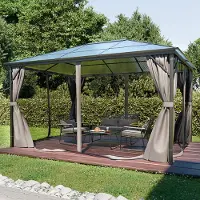 GARMIO Pavillon 3x4m Garten Überdachung mit Polycarbonat - Dach & Moskitonetz, Seitenteile wasserdicht in anthrazit, mit Metallgestell & Aluminiumrahmen, für Outdoor