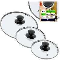 Kadax Topfdeckel "Caserta", hitzebeständiger Deckel-set aus Glas mit griff, drei Größen (16+18+20 cm)