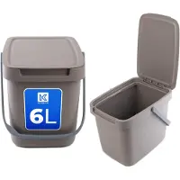 Kadax Abfallbehälter mit Deckel und Griff, Abfalleimer aus Plastik, Mülleimer für die Mülltrennung (Braun, 6L)