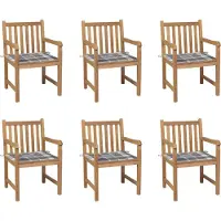 vidaXL Möbel Gartenstühle 6 Stk. Graue Karomuster-Kissen Massivholz Teak - Gartenstühle 3073045