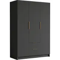 Mirjan 24 Kleiderschrank Calwi I 150, Schlafzimmer, Drehtürenschrank, mit Kleiderstange, Modern, Garderobenschrank, Metallgriffe (Farbe: Schwarz + Gold)