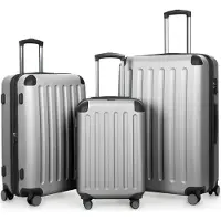 Hauptstadtkoffer - Spree - Kofferset 3tlg Hartschalenkoffer Reisekoffer mit Erweiterung Trolley-Set, TSA, 4 Rollen, S M & L,Silber