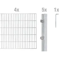 Alberts Doppelstabmatten Zaun, Höhe 200 cm, Länge 8 m, Zaun-Komplettset zum Einbetonieren, feuerverzinkt, Pfosten 60x40 mm