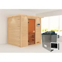 Karibu Sauna Innensauna Adelina Fronteinstieg Ofen 9 KW externe Strg easy 224x184x191 cm mit Dachkranz