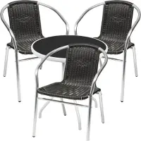 Mojawo Bistrogarnitur 4-teilig Metall /Glasplatte rund weiß Rattan / Schwarz