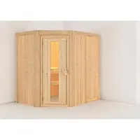 Karibu Sauna Innensauna Saja Eckeinstieg ohne Zubehör 196x151x198 cm ohne Dachkranz mit Energiespartür