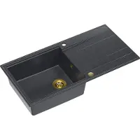 Quadron Spülbecken 1-Becken Spüle | Größe: 100 x 50 x 21 cm | EVAN 146 | Küchenspüle Granitspüle aus GraniteQ mit Siphon | Schwarz & Golden