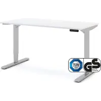 Assmann Elektrisch höhenverstellbarer Schreibtisch Y-Line Weißaluminium, 140x70cm, Memoryfunktion, Kollisionsschutz, 2-fach-Motorik