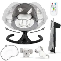 Coil Babywippe, Elektrisch Babyschaukel, Multifunktional Babywippe Schaukel, 5 Wippgeschwindigkeiten, Bluetooth, Fernbedienung, 5-Punkt-Gurt, Schwarz