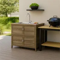 HTI Spüle mit Abtropfläche und Unterschrank für Outdoorküche Sonoma