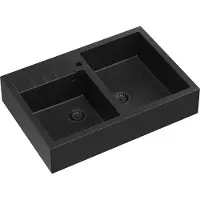 Quadron Spülbecken 2-Becken Spüle | Größe: 90 x 62 x 20,5 cm | BILL 120 | Granitspüle aus GraniteQ mit Siphon | Schwarz