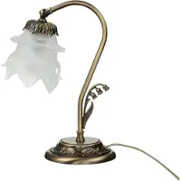 Licht-Erlebnisse Tischleuchte Echt-Messing Glas Bronze Hell Floral Blumen Deko Jugendstil Nachttischleuchte Schlafzimmer Wohnzimmer