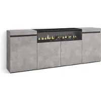 Skraut Home Sideboard, Highboard, 200x35x75cm, 4 Türen, Elektrokamin. farbe Zementgrau