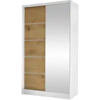 Mirjan 24 Schiebetürenschrank Diego III, Kleiderschrank, Stilvoll Schlafzimmer Garderobenschrank (Farbe: Weiß / Artisan Eiche)