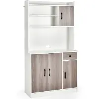 Costway 180 cm hoher Küchenschrank mit integrierter Ladestation, Buffet-Sideboard mit Aufsatz, Arbeitsplatte, 4 verstellbaren Regalen Weiß