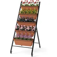 Costway Vertikales Hochbeet 5 Etagen, Vertikalbeet mit Rollen&Pflanzkästen, Blumenbeet, Blumenkasten Blumentreppe, Gemüsebeet Kräuterbeet, 57x74x132cm