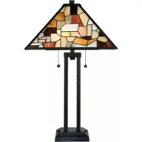 Casa Padrino Luxus Tiffany Tischleuchte Schwarz / Mehrfarbig 43,5 x 43,5 x H. 73 cm - Tiffany Schreibtischleuchte - Tiffany Leuchten - Luxus Interior - Luxus Leuchten - Tiffany Leuchten