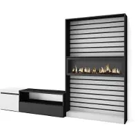 Skraut Home Wohnwand Wohnzimmer, 260x35x186cm, Für TV-Geräte bis zu 65", Elektrokamin XXL. Weiß und Schwarz