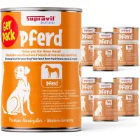 Supravit Hundenassfutter mit Pferd 6 x 820g Dosen | Nassfutter getreidefrei mit hohem Fleischanteil für Hunde