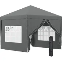 Dopwii 3 x 3 m Pavillon mit 4 Seitenwänden, Fenster, Festzelt mit UV-Schutz, Gartenzelt inkl. Tragetasche, Stahl, Grau