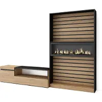 Skraut Home Wohnwand Wohnzimmer, 260x35x186cm, Für TV-Geräte bis zu 65", Elektrokamin XXL. Eiche und Schwarz
