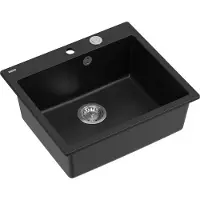 Quadron Spülbecken 1-Becken Spüle | Größe: 57 x 50 x 22 cm | MORGAN 110 | Unterbauspüle Granitspüle aus GraniteQ mit Siphon | Matt Schwarz & Stahl