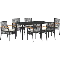 vidaXL Möbel 7-teiliges Garten-Essensemble mit Kissen Schwarz Poly Rattan - Gartenstühle 3380817