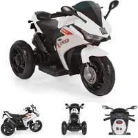 Moni Kinder Elektromotorrad Hurricane drei Räder, Musikfunktion, Rückwärtsgang weiß
