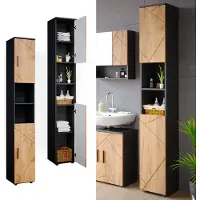 Vicco Badschrank Irma Goldkraft Eiche/Anthrazit 30 x 192 cm, Model 36707