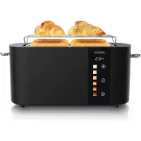 Arendo Toaster 4 Scheiben, Langschlitztoaster, Langschlitz, Edelstahl, 1500W, Display mit Restzeitanzeige, Brötchenaufsatz, Defrost Funktion, Wärmeisolierendes Gehäuse, Touch Display, schwarz