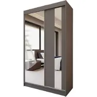 Beautysofa GAJA Kleiderschrank 120 cm mit Spiegel – Schwebetürenschrank 2-türig, Schlafzimmer Schrank, Graphit/Graphit ohne Schubkasteneinsätze