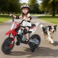 Costway 12V Kinder Motorrad elektrisch, Eletromotorrad mit Fußpedalen, abnehmbaren Stützrädern&Musik, Kindermotorrad, 3-5 km/h, für Kinder 3+ Rot