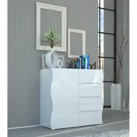 Möbelando Highboard Sideboard Anrichte Kommode Schubladenkommode "Onda I" Weiß-Hochglanz