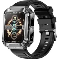 Douself T93 1,96-Zoll-IPS-Bildschirm-Smartwatch + Bluetooth-Headset, BT 5.0 | IP67 wasserdicht | 4 GB | Sportmodus | Gesundheitsüberwachung, kompatibel mit Android 9.0 und IOS 5.0, Silber