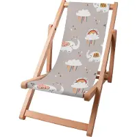 Dreamroots Kinder Liegestuhl klappbar Holz, bis zu 130 kg, Sonnenliege klappbar mit 3-stufiger Neigungsregulierung der Rückenlehne, Elephant and cloud