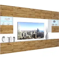 Belini Wohnwand Vollausstattung Wohnzimmer-Set Moderne Schrankwand mit LED-Beleuchtung Weiß Glänzend Anbauwand TV-Schrank Wotan-Eiche Matt