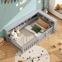 MODFU Kinderbett 90×200 Einzelbett mit rausfallschutz,Tagesbett mit Matratze,Schlafsofa,Jugendbett mit Steckdose und usb,Grau