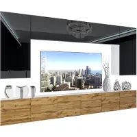 Belini Wohnwand Vollausstattung Wohnzimmer-Set Moderne Schrankwand mit LED-Beleuchtung Weiß Glänzend Anbauwand TV-Schrank Schwarz / Wotan Eiche Glänzend/Matt