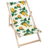Dreamroots Liegestuhl klappbar Holz, Buchenholz bis zu 130 kg, Sonnenliege klappbar mit 3-stufiger Neigungsregulierung der Rückenlehne, Yellow Roses