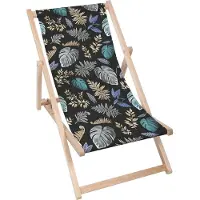 Dreamroots Liegestuhl klappbar Holz, bis zu 130 kg, Sonnenliege klappbar mit 3-stufiger Neigungsregulierung der Rückenlehne, Tropical Palm Leaves