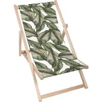 Dreamroots Liegestuhl klappbar Holz bis zu 130 kg, Sonnenliege klappbar mit 3-stufiger Neigungsregulierung der Rückenlehne, Retro Tropical Leaves