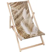 Dreamroots Liegestuhl klappbar Holz, Buchenholz bis zu 130 kg, Sonnenliege klappbar mit 3-stufiger Neigungsregulierung der Rückenlehne, Boho Plants