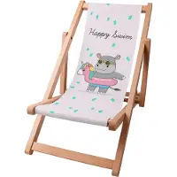 Dreamroots Kinder Liegestuhl klappbar Holz, bis zu 130 kg, Sonnenliege klappbar mit 3-stufiger Neigungsregulierung der Rückenlehne, Happy Swim Girl