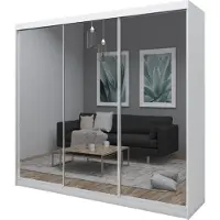 Masseno Schiebetürenschrank BELLINA 240 cm Kleiderschrank Schlafzimmer Schrank 3-türig mit Spiegel Weiß