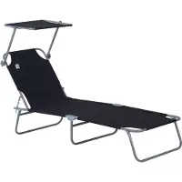 Outsunny Sonnenliege klappbar mit Sonnenschutz, 4-fach verstellbar, Schwarz, 187 x 58 x 36 cm