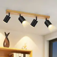 ZMH Deckenstrahler 4 Flammig Deckenspots Schwarz - Küchenlampe Holz GU10 Wandstrahler 350°Drehbar Vintage Küche Strahler Industrial Retro Spots für Wohnzimmer Schlafzimmer Flur(Ohne Leuchtmittel)
