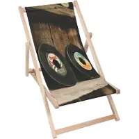 Dreamroots Liegestuhl klappbar Holz bis zu 130 kg, Sonnenliege klappbar mit 3-stufiger Neigungsregulierung der Rückenlehne, Vinyl Records