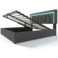 Merax Polsterbett LED Doppelbett mit USB Typ C Ladefunktion und LED-Beleuchtung, Leinen 140x200 (Ohne Matratze) Grau