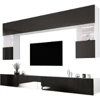 3Xeliving Wohnwand Weiß/Schwarz glänzend, Breite: 300 cm, Höhe: VERSTELLBAR cm, Tiefe: 42 cm