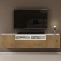 Doporro TV Lowboard TV-Schrank Fernsehschrank 180cm in matt Weiß und Kerneiche Hängend Fernsehtisch, TV-Regal für Fernseher Fernsehschrank03